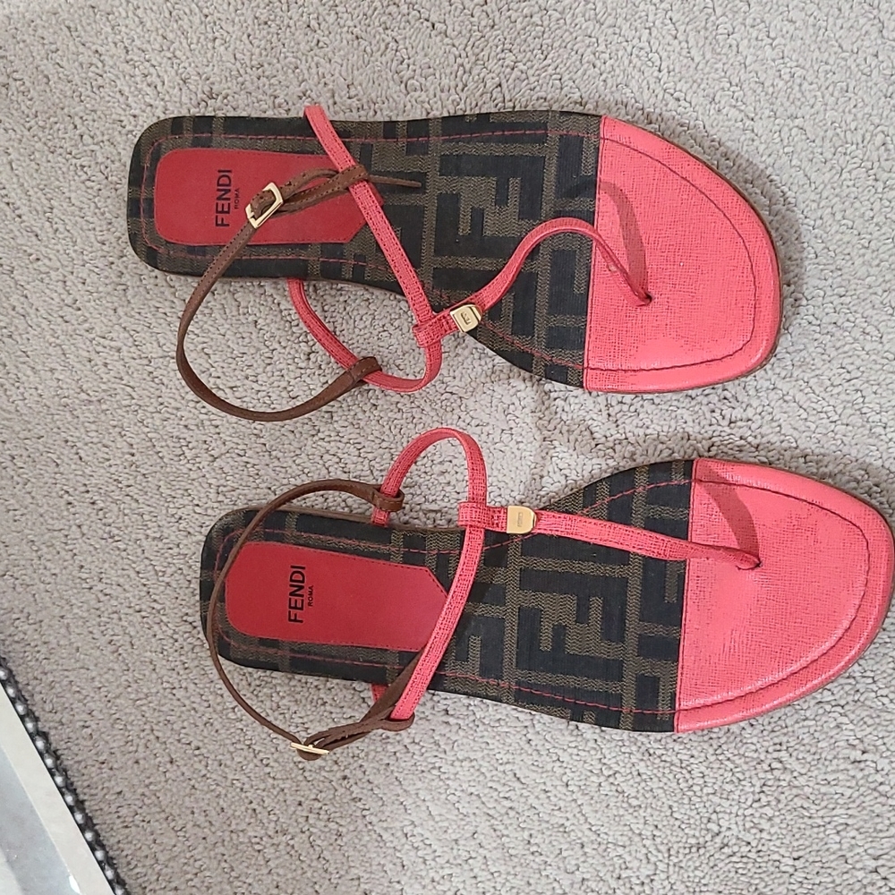 Authentic Fendi Logo Sandals With Gold Hardware